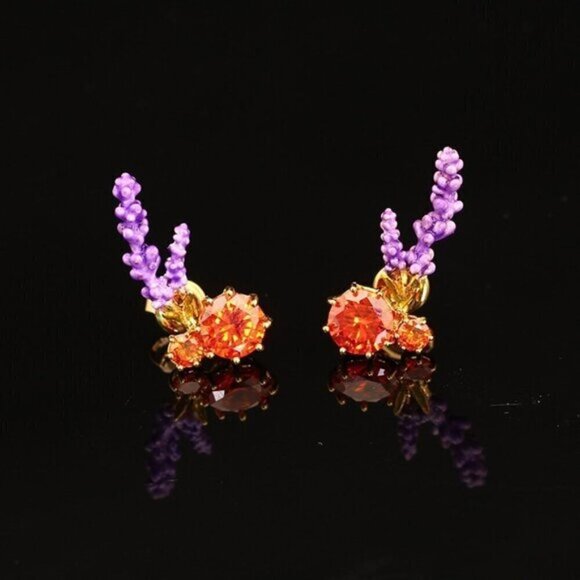 LES NEREIDES Anthropologie  Hand Enamelled Orange Lilac EARRINGS - Picture 1 of 3